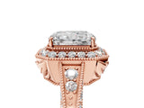 Rose gold Emerald Halo Diamond Split Shank Ring with Milgrain Detail_52