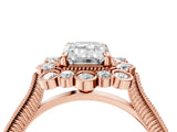 Rose gold Emerald Halo Milgrain Pave Diamond Ring with Four-Prong Setting 4