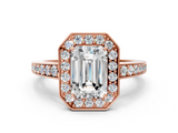 Rose gold Emerald Halo Pavé Diamond Engagement Ring with Bezel Setting_20