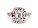 Rose gold Emerald Halo Pavé Diamond Engagement Ring with Four-Prong Setting_26