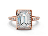 Rose gold Emerald Halo Pave Band Solitaire Ring with Prong Setting_65