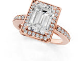 Rose gold Emerald Halo Pave Band Solitaire Ring with Prong Setting_66