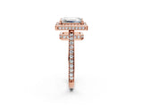 Rose gold Emerald Halo Pave Band Solitaire Ring with Prong Setting_67