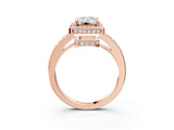 Rose gold Emerald Halo Pave Band Solitaire Ring with Prong Setting_68