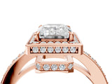 Rose gold Emerald Halo Pave Band Solitaire Ring with Prong Setting_69