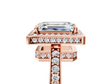 Rose gold Emerald Halo Pave Band Solitaire Ring with Prong Setting_70