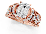 Rose gold Emerald Halo Pave Diamond Engagement Ring with Milgrain Detailing_51