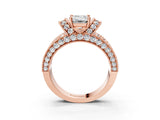 Rose gold Emerald Halo Pave Diamond Engagement Ring with Milgrain Detailing_53