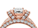 Rose gold Emerald Halo Pave Diamond Engagement Ring with Milgrain Detailing_54