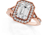 Rose gold Emerald Halo Round Diamond Milgrain Pave Engagement Ring_10