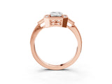 Rose gold Emerald Halo Round Diamond Milgrain Pave Engagement Ring_12