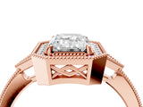 Rose gold Emerald Halo Round Diamond Milgrain Pave Engagement Ring_13
