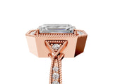 Rose gold Emerald Halo Round Diamond Milgrain Pave Engagement Ring_14