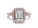 Rose gold Emerald Halo Round Diamond Pavé Band Four-Prong Ring_3