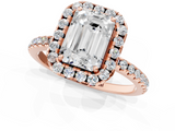 Rose gold Emerald Halo Round Diamond Pavé Band Four-Prong Ring_4