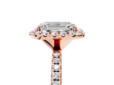 Rose gold Emerald Halo Round Diamond Pavé Band Four-Prong Ring_8