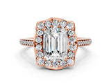 Rose gold Emerald Halo Round Diamond Pave Band with Four-Prong Setting_39