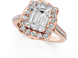 Rose gold Emerald Halo Round Diamond Pave Band with Four-Prong Setting_40