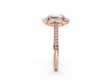 Rose gold Emerald Halo Round Diamond Pave Band with Four-Prong Setting_41