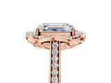 Rose gold Emerald Halo Round Diamond Pave Band with Four-Prong Setting_44