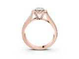 Rose gold Emerald Halo Round Diamond Pave Band with Prong Setting 3