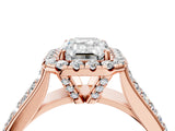Rose gold Emerald Halo Round Diamond Pave Band with Prong Setting 4
