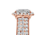 Rose gold Emerald Halo Round Diamond Pave Band with Prong Setting 5