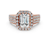 Rose gold Emerald Halo Round Diamond Pave Band with Prong Setting_26