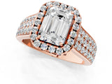 Rose gold Emerald Halo Round Diamond Pave Band with Prong Setting_27
