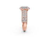 Rose gold Emerald Halo Round Diamond Pave Band with Prong Setting_28