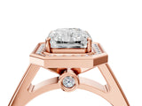 Rose gold Emerald Halo Solitaire Diamond Ring with Pave Band and Bezel Setting_53