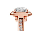 Rose gold Emerald Halo Solitaire Diamond Ring with Pave Band and Bezel Setting_54