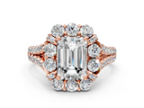 Rose gold Emerald Halo Split Shank Diamond Engagement Ring with Pave Band and Four-Prong Setting_54