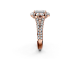 Rose gold Emerald Halo Split Shank Diamond Engagement Ring with Pave Band and Four-Prong Setting_56