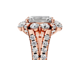 Rose gold Emerald Halo Split Shank Diamond Engagement Ring with Pave Band and Four-Prong Setting_59