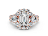 Rose gold Emerald Halo Split Shank Diamond Engagement Ring with Prong Setting_20