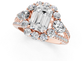 Rose gold Emerald Halo Split Shank Diamond Engagement Ring with Prong Setting_21