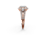 Rose gold Emerald Halo Split Shank Diamond Engagement Ring with Prong Setting_22