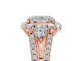 Rose gold Emerald Halo Split Shank Diamond Engagement Ring with Prong Setting_25