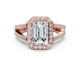 Rose gold Emerald Halo Split Shank Diamond Ring with Four-Prong Setting_36
