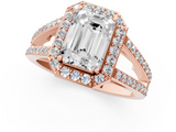 Rose gold Emerald Halo Split Shank Diamond Ring with Four-Prong Setting_37