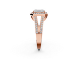 Rose gold Emerald Halo Split Shank Diamond Ring with Four-Prong Setting_38