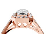 Rose gold Emerald Halo Split Shank Diamond Ring with Four-Prong Setting_40