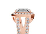 Rose gold Emerald Halo Split Shank Diamond Ring with Four-Prong Setting_41