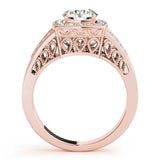 Rose gold Emerald Halo Split Shank Diamond Ring with Milgrain Prong Setting 2