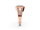 Rose gold Emerald Halo Split Shank Diamond Ring with Milgrain Prong Setting_8