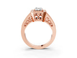 Rose gold Emerald Halo Split Shank Diamond Ring with Milgrain Prong Setting_9