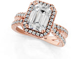 Rose gold Emerald Halo Split Shank Diamond Ring with Pavé Setting_27