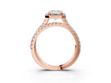 Rose gold Emerald Halo Split Shank Diamond Ring with Pavé Setting_29