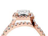Rose gold Emerald Halo Split Shank Diamond Ring with Pavé Setting_30
